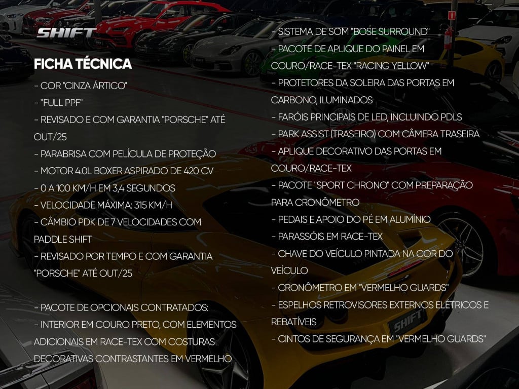 Imagem do veículo PORSCHE 718 CAYMAN GT4 4.0 420CV 2023