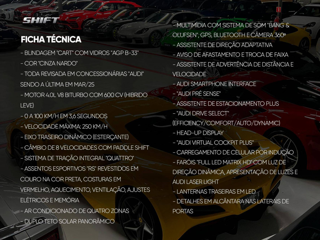 Imagem do veículo AUDI RS6 4.0 AVANT FSI BI-TB QUATTRO TIP. 5P 2021