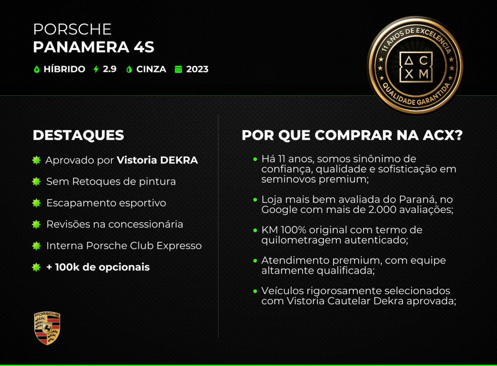 Imagem do veículo PORSCHE PANAMERA 4S 2.9 560CV 2023